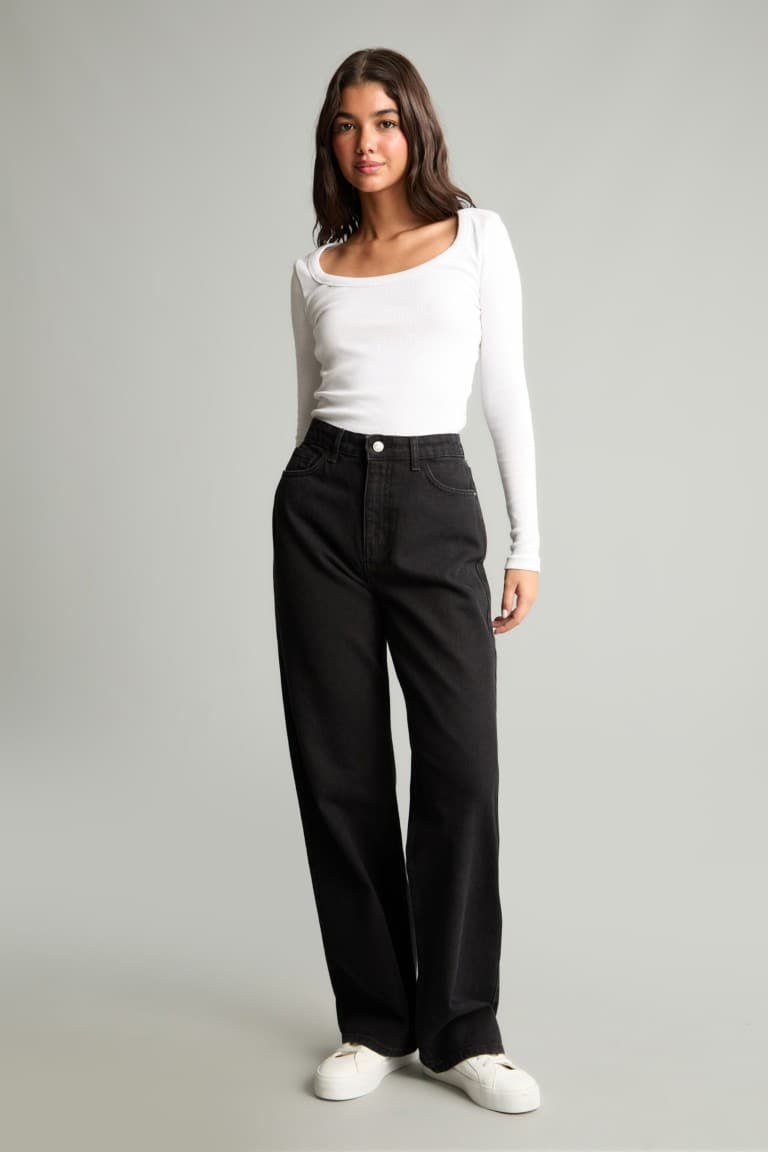 90's Wide Leg High Waist Long Jeans