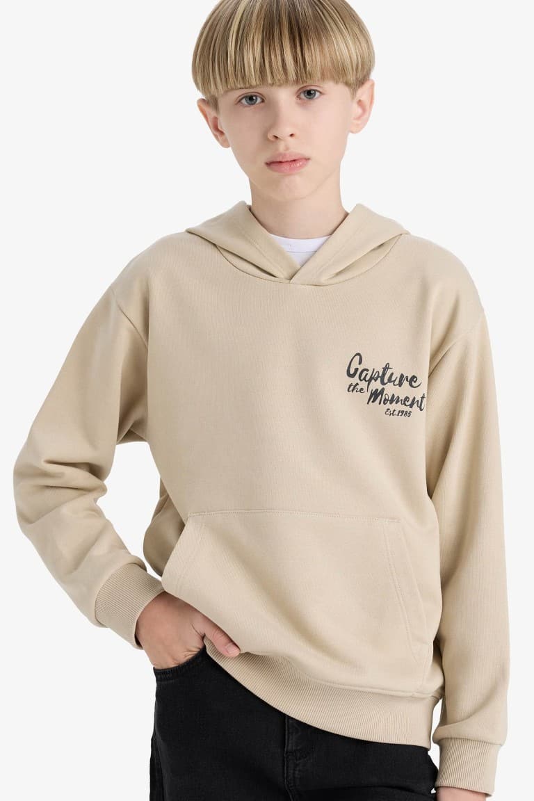 Boys Printed Hooded School Sweatshirt with Soft Fur Inside Main image