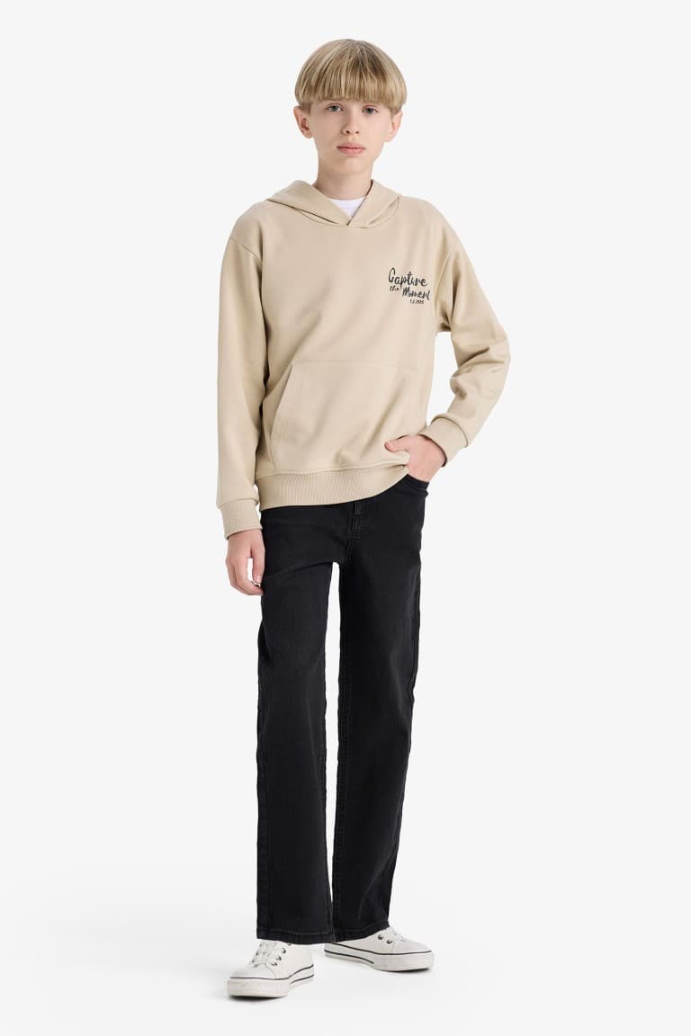 Boys Printed Hooded School Sweatshirt with Soft Fur Inside Secondary image