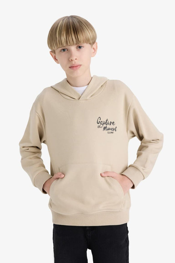 Boys Printed Hooded School Sweatshirt with Soft Fur Inside