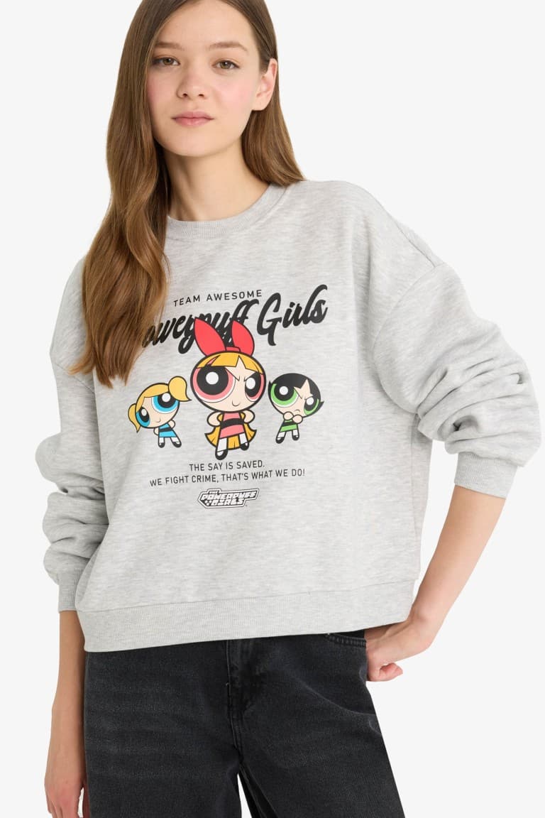 Cool PowerPuff Girls Regular Fit Crew Neck Printed Sweater in Heavyweight Fabric Main image