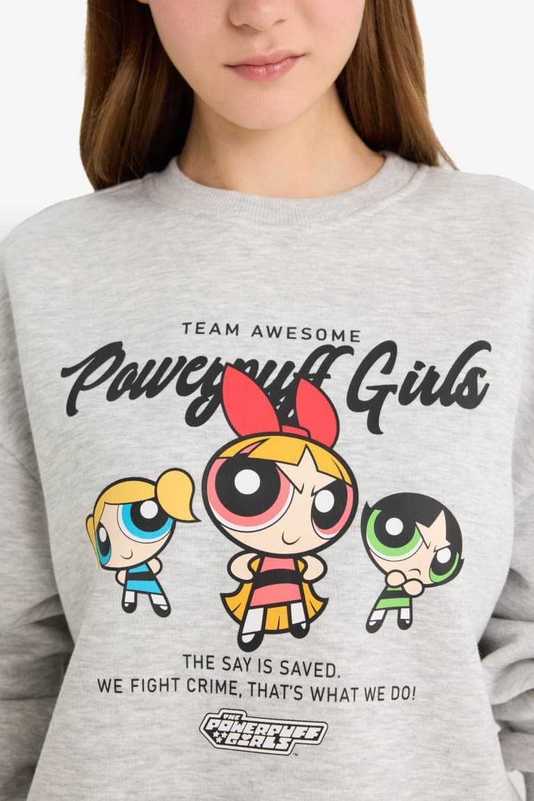 Cool PowerPuff Girls Regular Fit Crew Neck Printed Sweater in Heavyweight Fabric