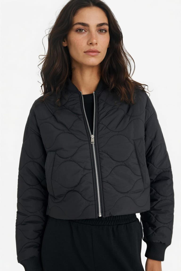 Water Repellent Regular Fit College Collar Zipper Bomber Coat
