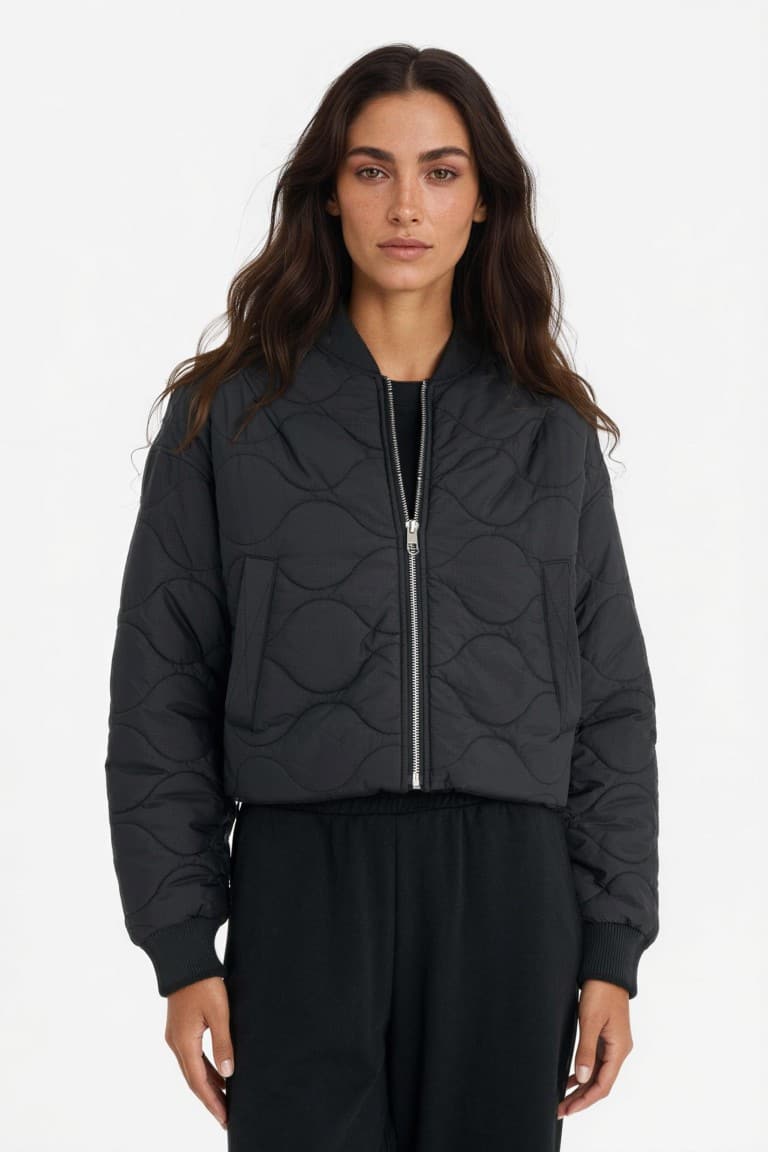Water Repellent Regular Fit College Collar Zipper Bomber Coat