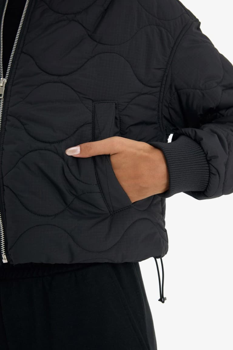Water Repellent Regular Fit College Collar Zipper Bomber Coat