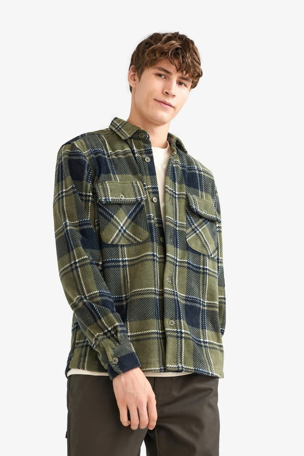 Regular Fit Plaid Fleece Long-Sleeve Shirt