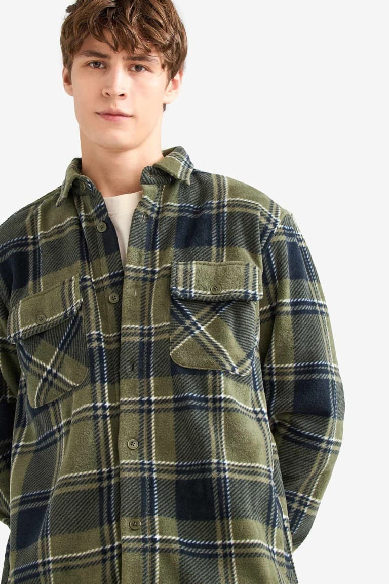 Regular Fit Plaid Fleece Long-Sleeve Shirt