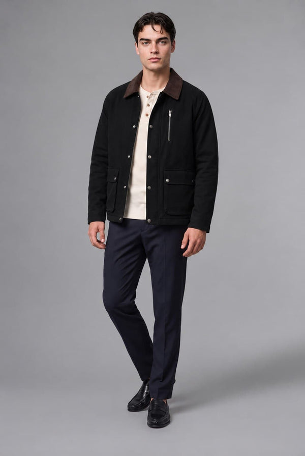 Regular Fit Polo Collar Pocketed Velvet Collar Zipper Lined Coat