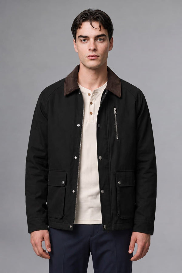 Regular Fit Polo Collar Pocketed Velvet Collar Zipper Lined Coat