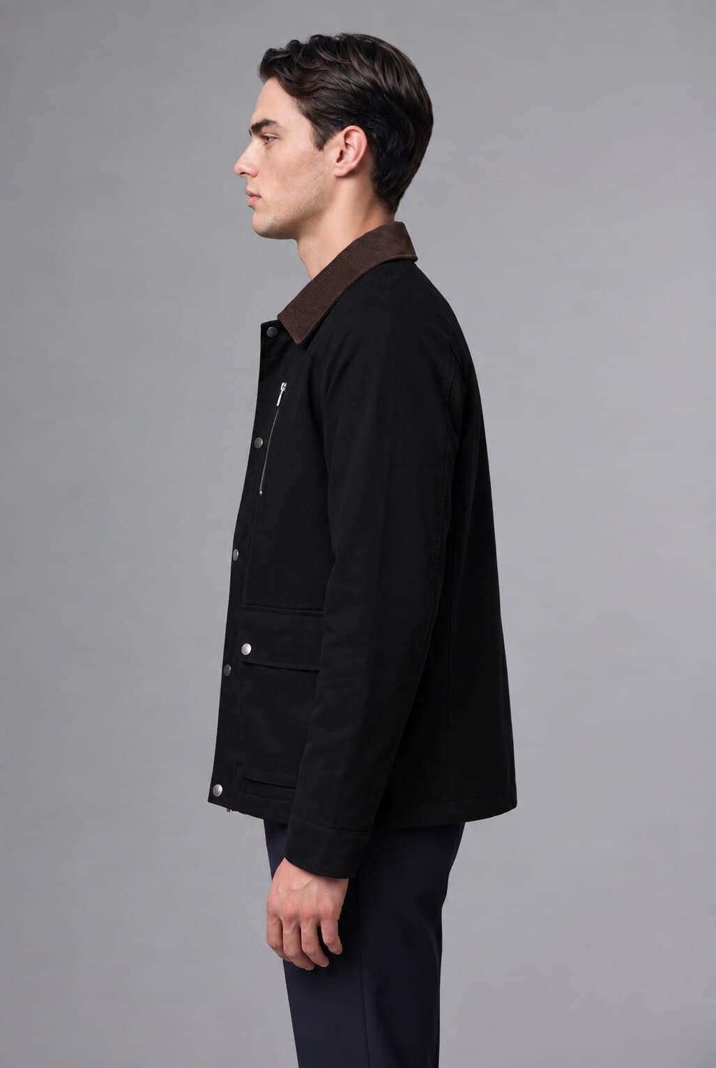 Regular Fit Polo Collar Pocketed Velvet Collar Zipper Lined Coat