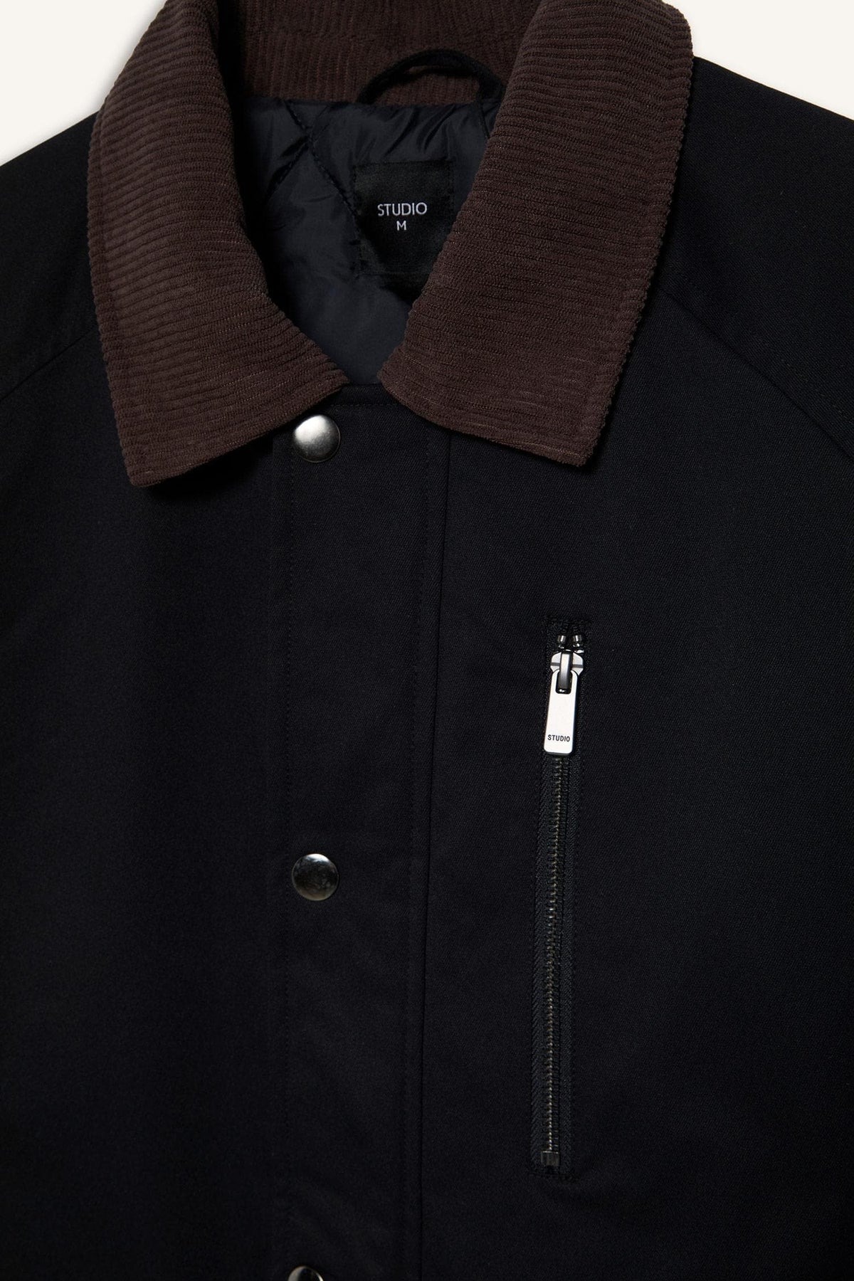 Regular Fit Polo Collar Pocketed Velvet Collar Zipper Lined Coat