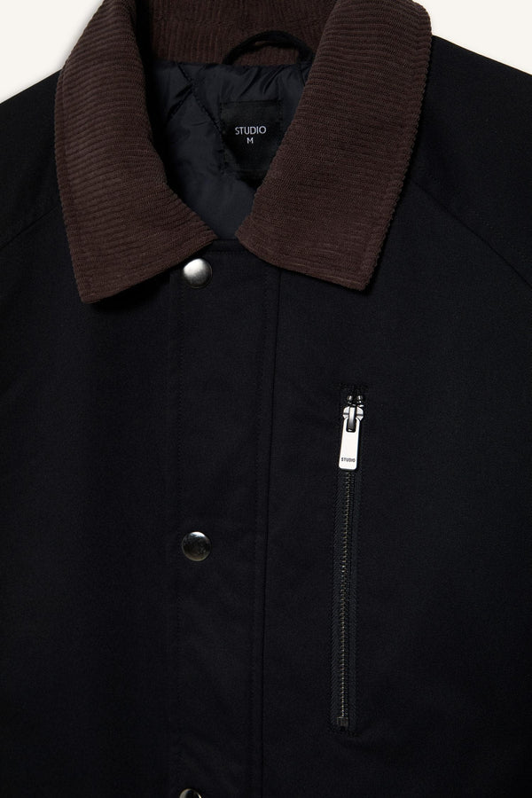 Regular Fit Polo Collar Pocketed Velvet Collar Zipper Lined Coat