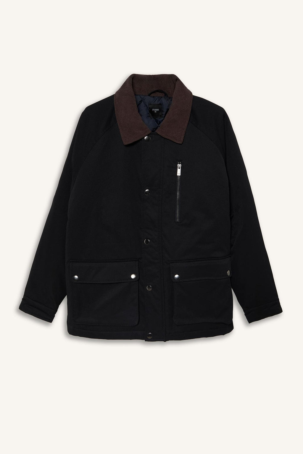 Regular Fit Polo Collar Pocketed Velvet Collar Zipper Lined Coat