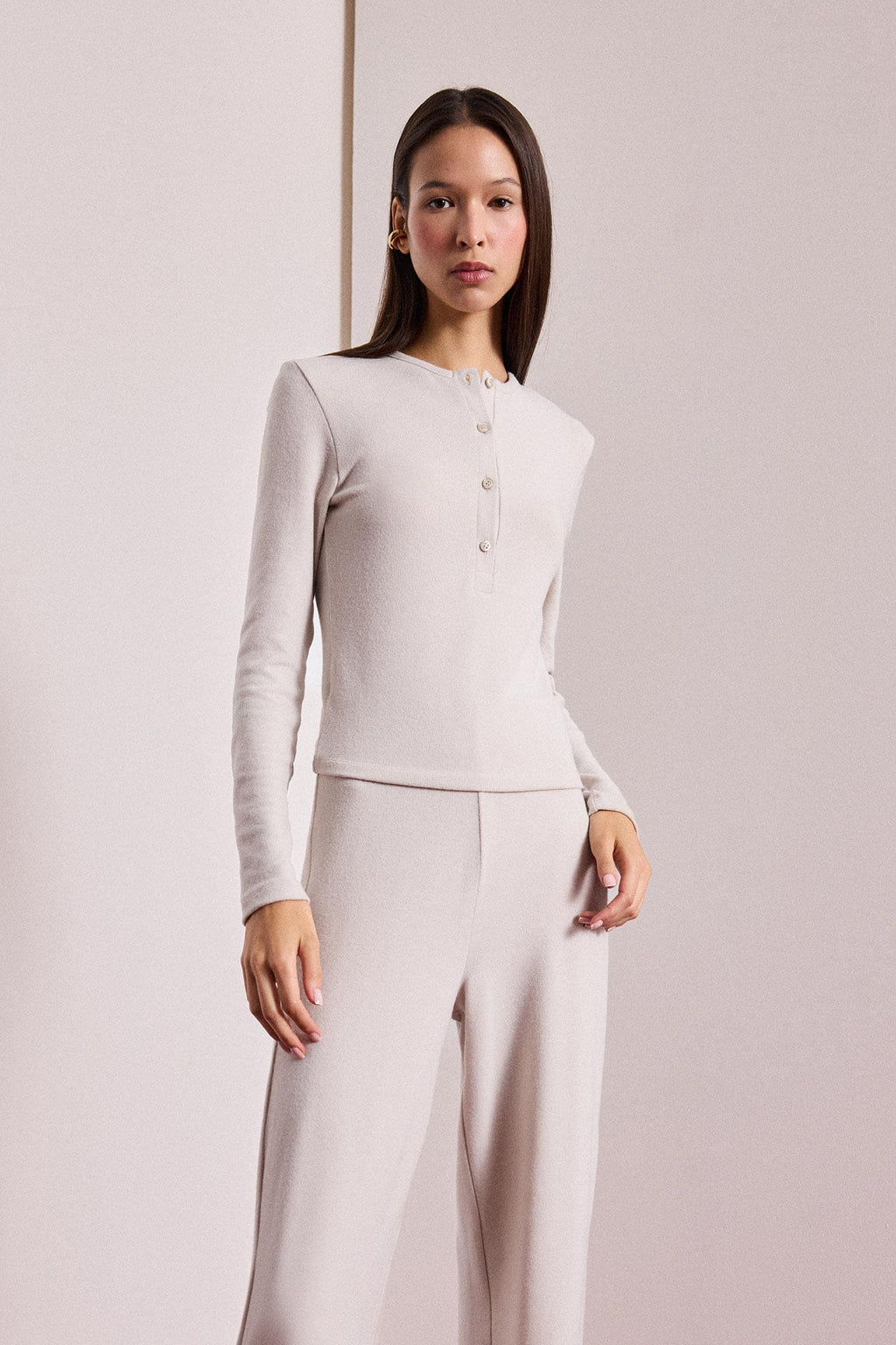 Fitted Button-Down Collar Long-Sleeve T-Shirt