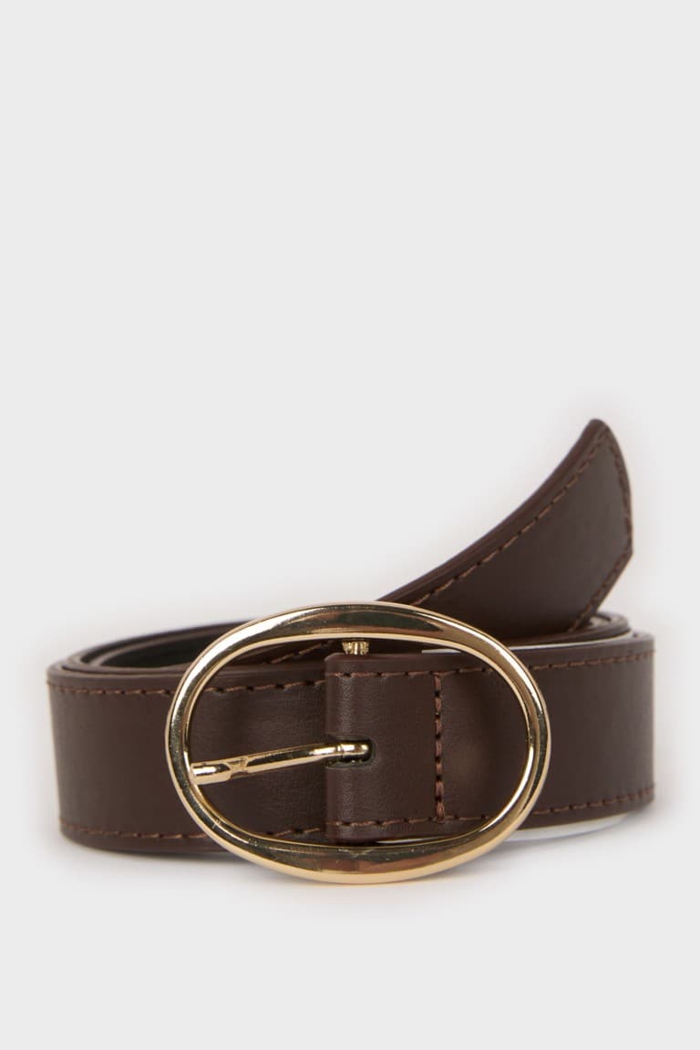 Women Oval Buckle Faux Leather Jean Belt