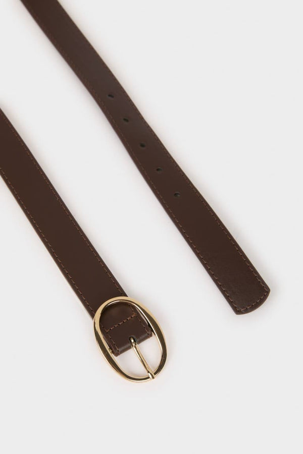 Women Oval Buckle Faux Leather Jean Belt
