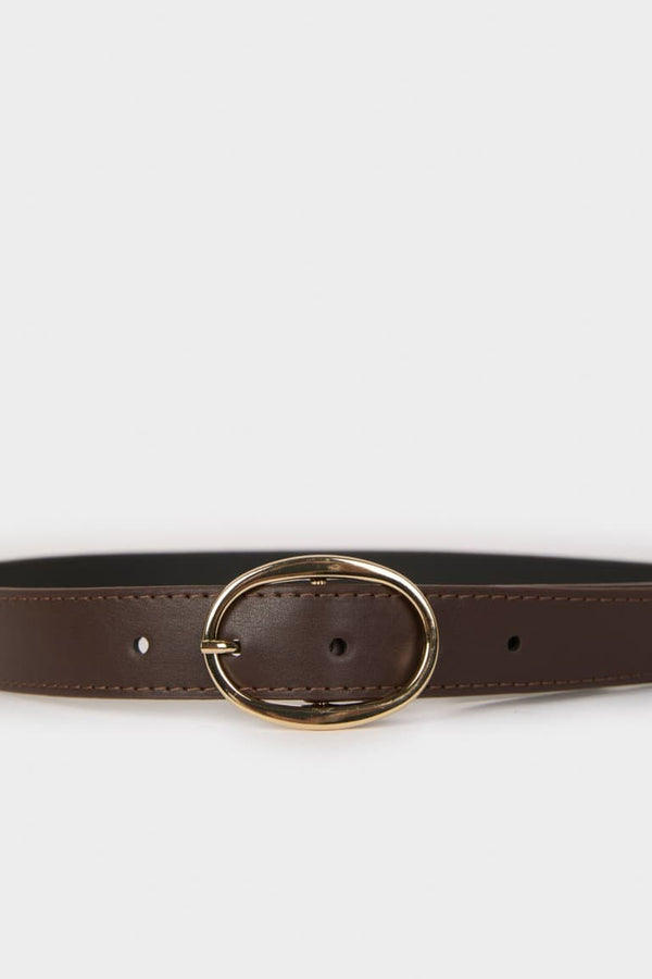 Women Oval Buckle Faux Leather Jean Belt