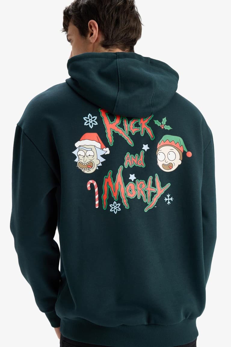 Rick and Morty Boxy Fit Hooded Sweatshirt with Back Print Main image