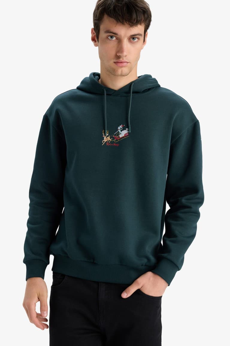 Rick and Morty Boxy Fit Hooded Sweatshirt with Back Print