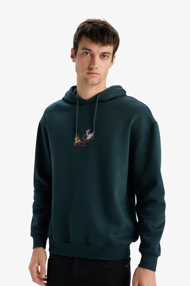 Rick and Morty Boxy Fit Hooded Sweatshirt with Back Print
