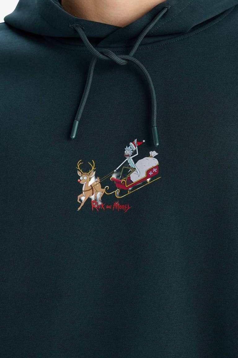 Rick and Morty Boxy Fit Hooded Sweatshirt with Back Print