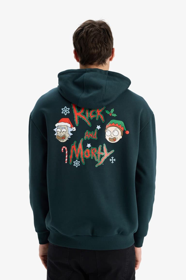 Rick and Morty Boxy Fit Hooded Sweatshirt with Back Print