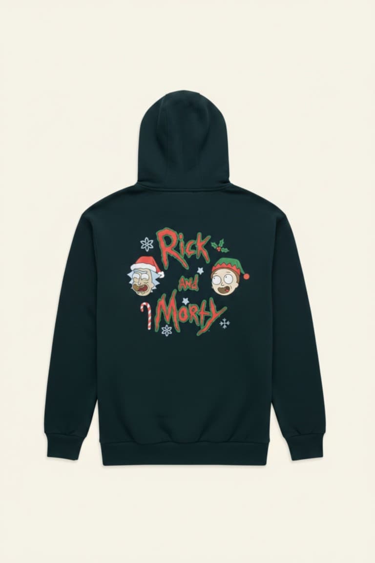 Rick and Morty Boxy Fit Hooded Sweatshirt with Back Print