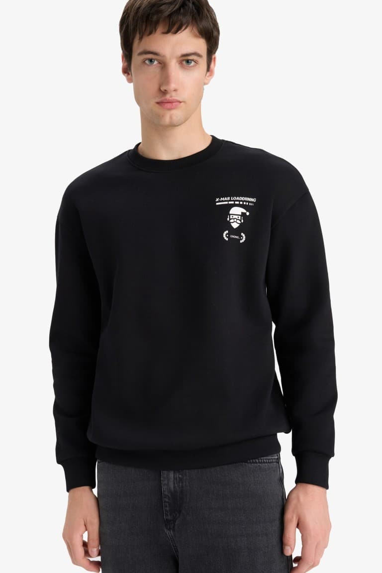 Boxy Fit Printed Crew Neck Sweatshirt