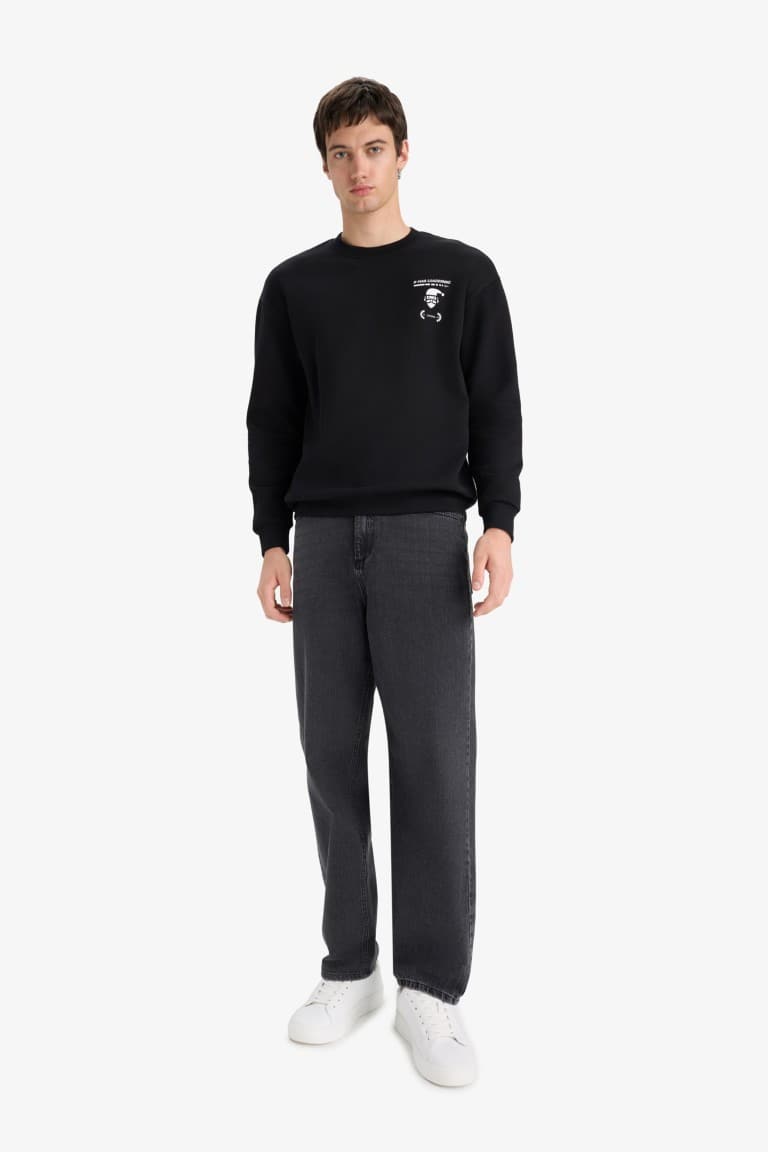 Boxy Fit Printed Crew Neck Sweatshirt Secondary image