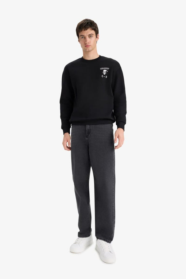Boxy Fit Printed Crew Neck Sweatshirt