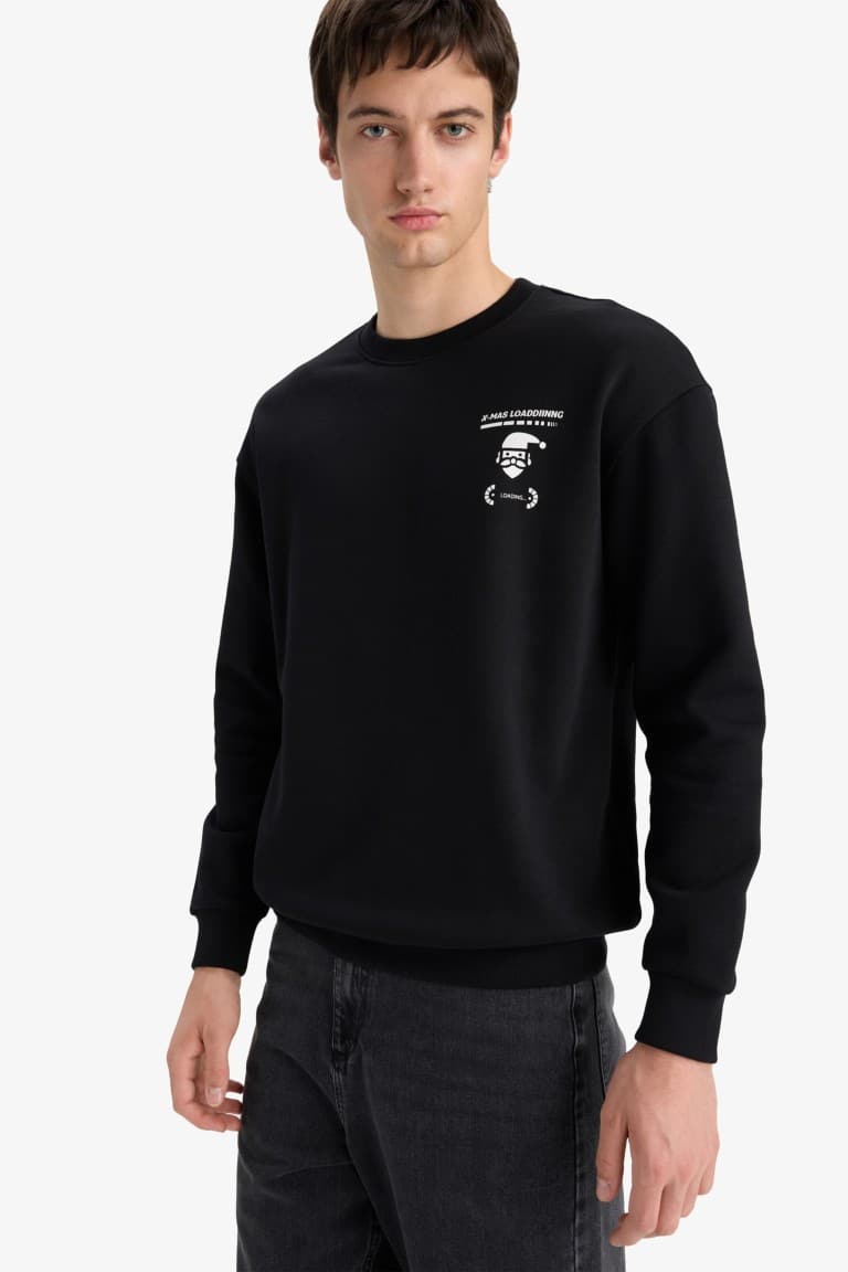 Boxy Fit Printed Crew Neck Sweatshirt