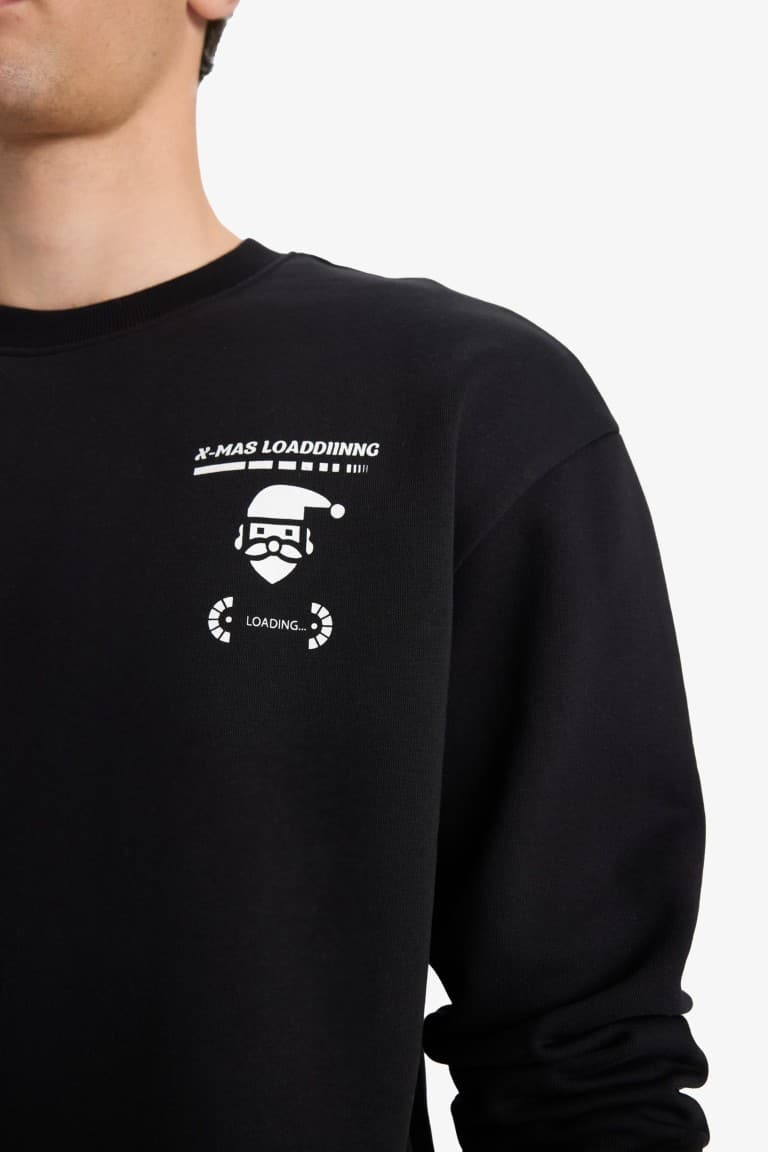 Boxy Fit Printed Crew Neck Sweatshirt