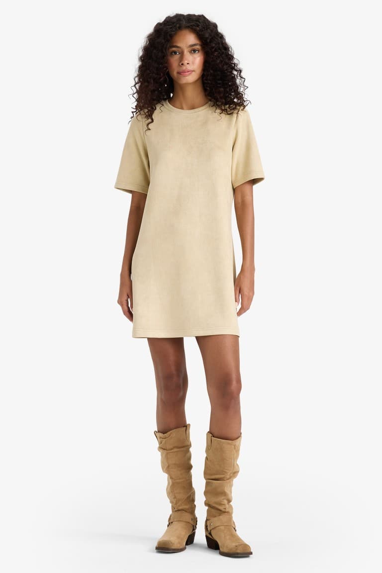 A Line Crew Neck Suede Dress Main image