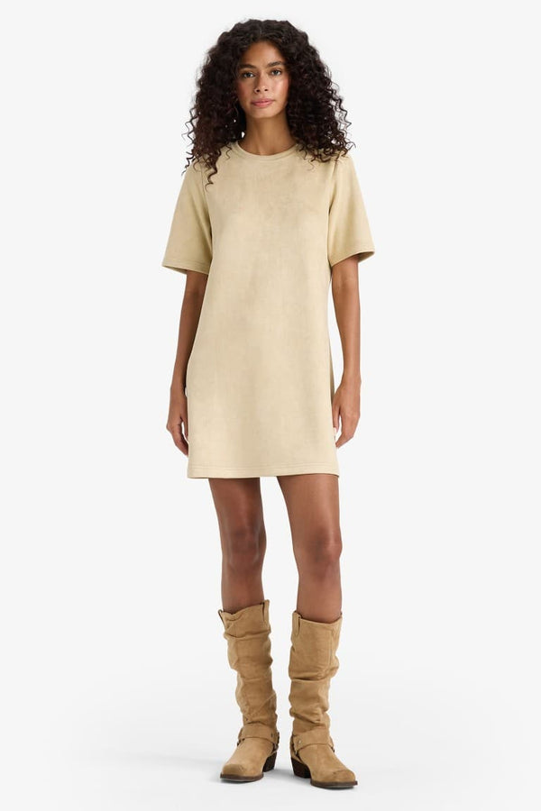 A Line Crew Neck Suede Dress