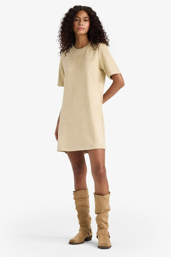 A Line Crew Neck Suede Dress