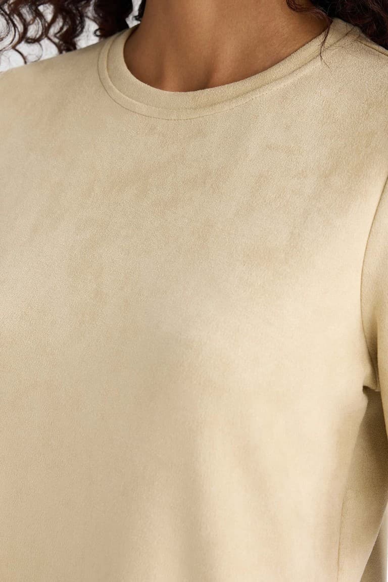 A Line Crew Neck Suede Dress