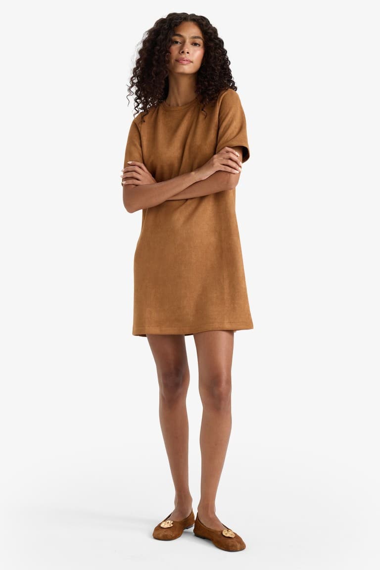 A Line Crew Neck Suede Dress Main image