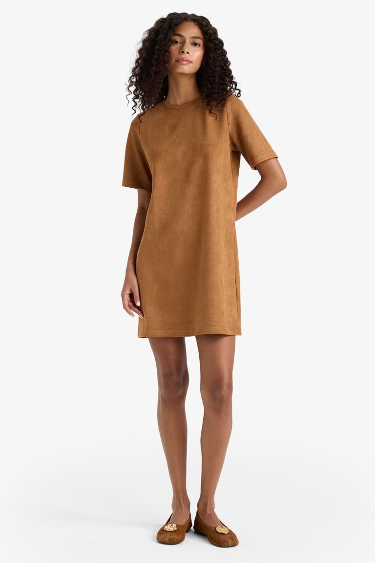 A Line Crew Neck Suede Dress Secondary image
