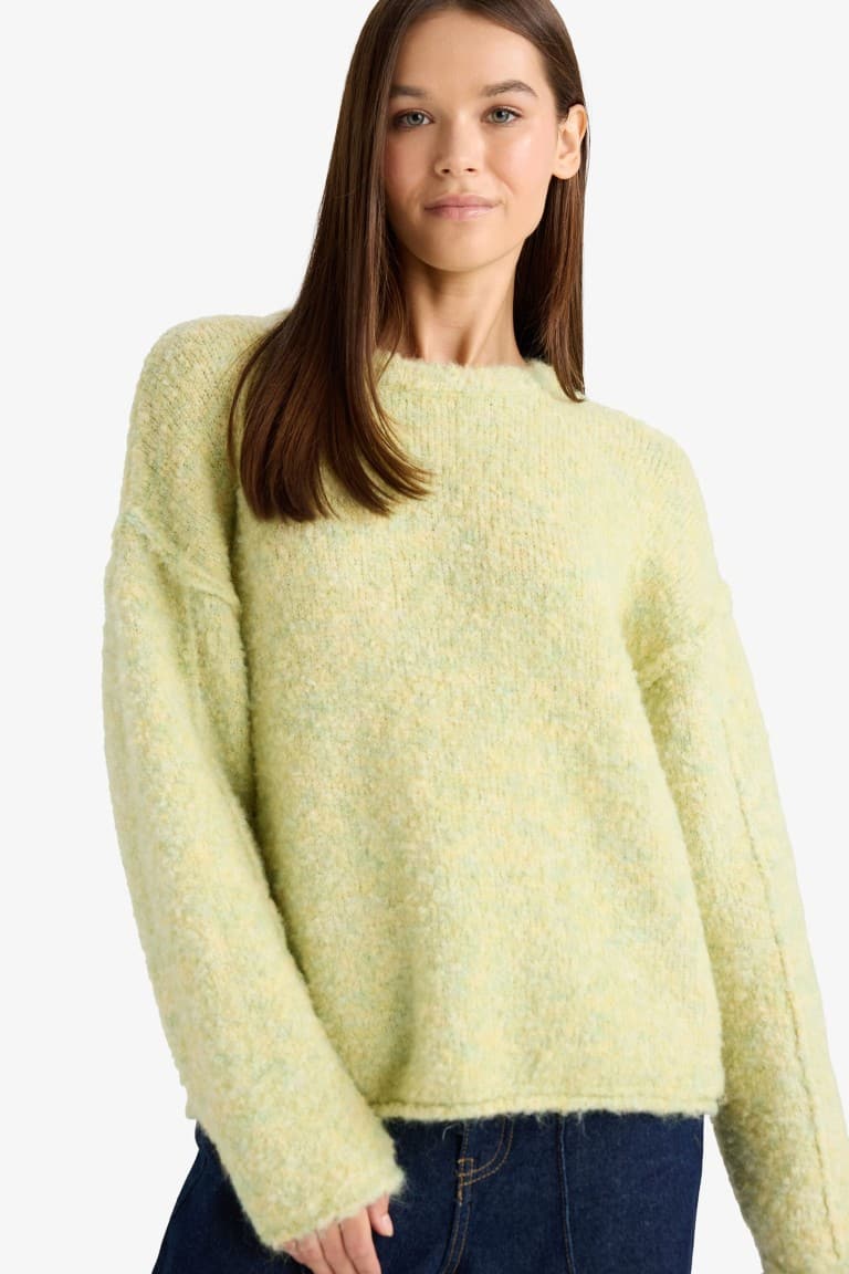 Wool Blend Crew Neck Oversize Fit Knit Sweater