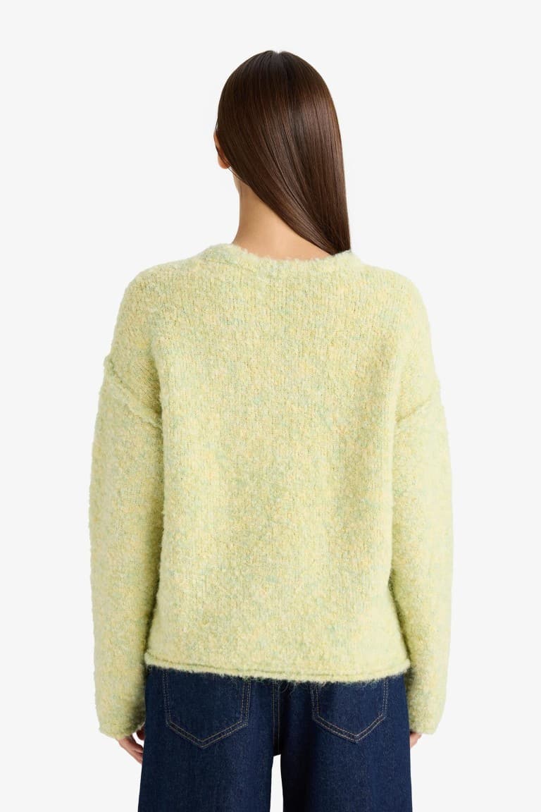 Wool Blend Crew Neck Oversize Fit Knit Sweater