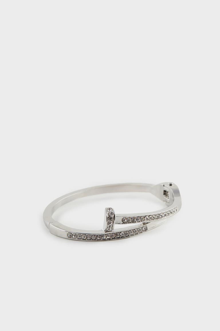 Women Silver Stone Handcuff Bracelet
