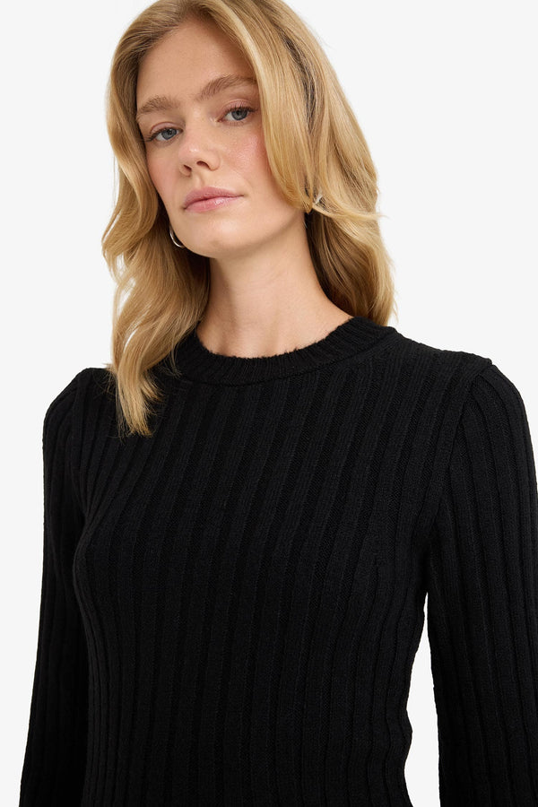 Crew Neck Rib Long Sleeve Mini Dress