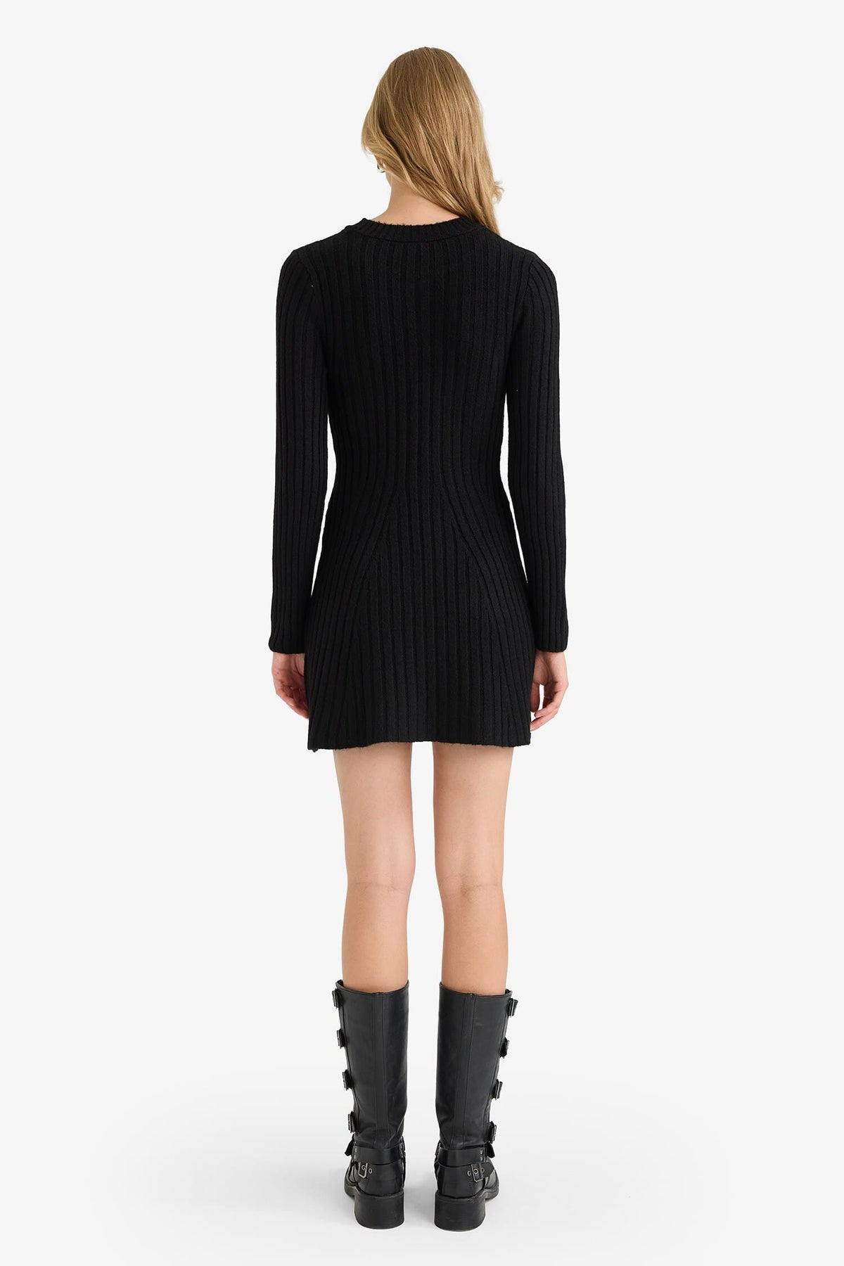 Crew Neck Rib Long Sleeve Mini Dress