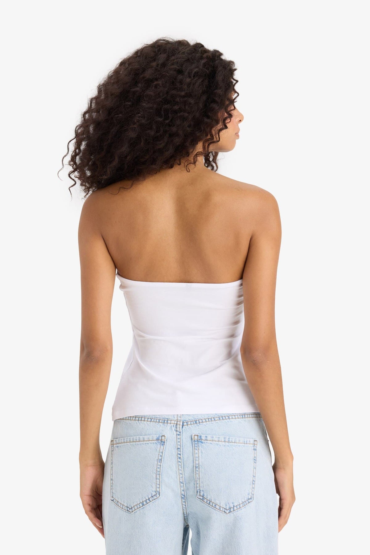 Slim Fit Slim Cut Strapless White Blouse