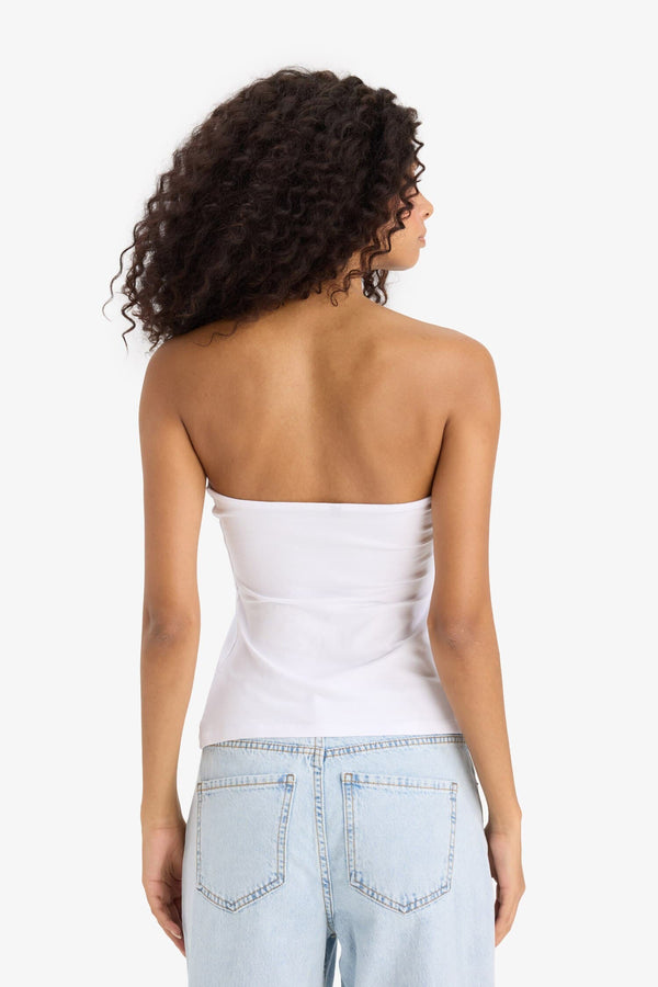 Slim Fit Slim Cut Strapless White Blouse