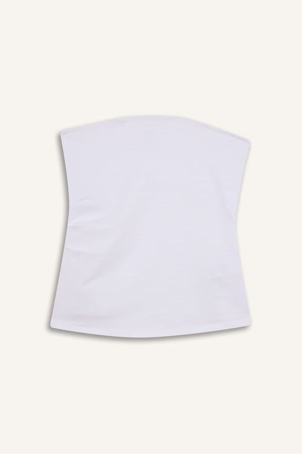 Slim Fit Slim Cut Strapless White Blouse