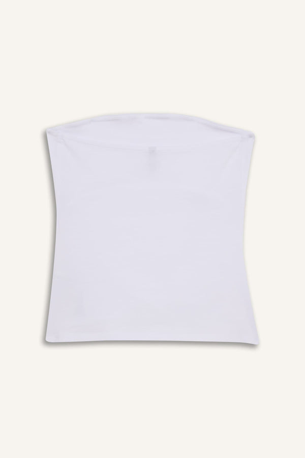 Slim Fit Slim Cut Strapless White Blouse