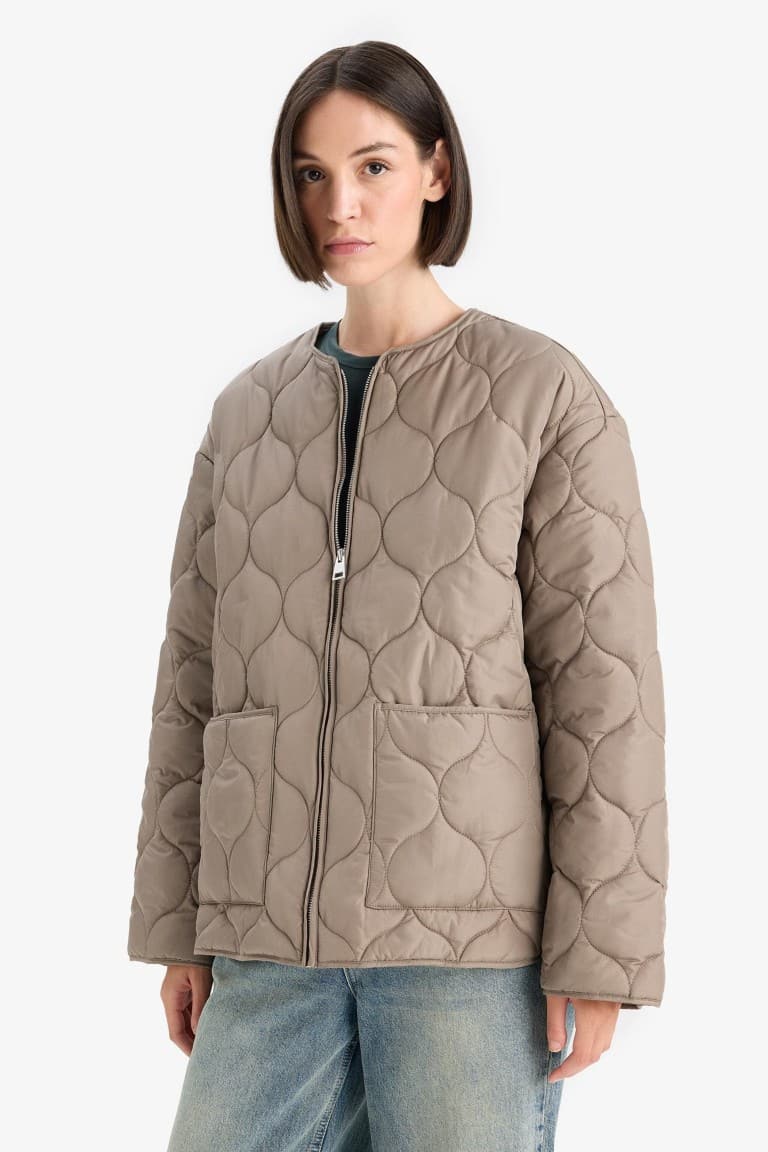 Waterproof Regular Fit Crew Neck Zip-Up Quilted Jacket Main image