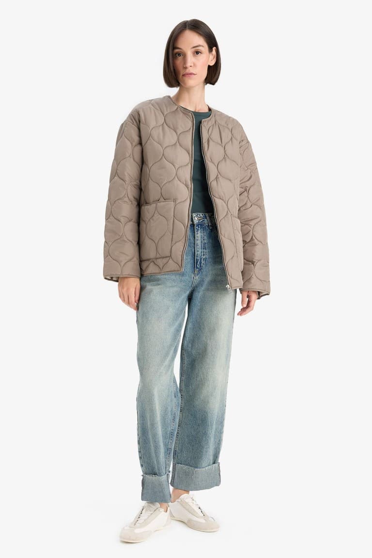 Waterproof Regular Fit Crew Neck Zip-Up Quilted Jacket Secondary image