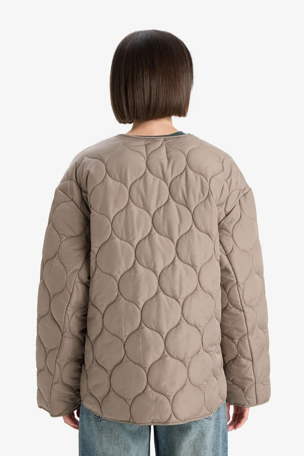 Waterproof Regular Fit Crew Neck Zip-Up Quilted Jacket